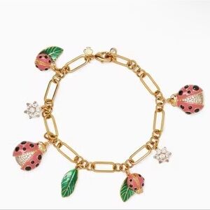 Kate Spade Nature Walk Pink Ladybug Charm Bracelet in Goldtone Chain Link